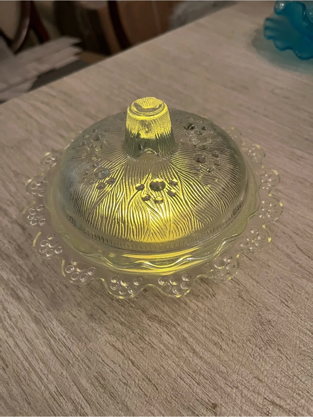 Vintage Clear Glass Butter Dish Fairy Lamp | Ribbed Glass Design